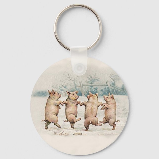 Funny Cute Dancing Grisar - Antropomorf Vintage Nyckelring (Framsida)
