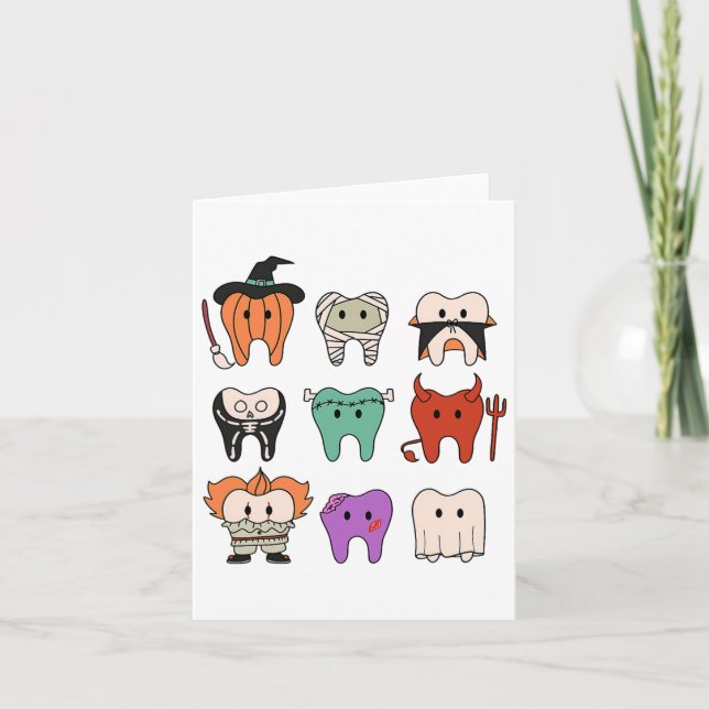 Funny Cute Dental Hygiene Monsters Teeth Squad Hal Kort (Framsida)