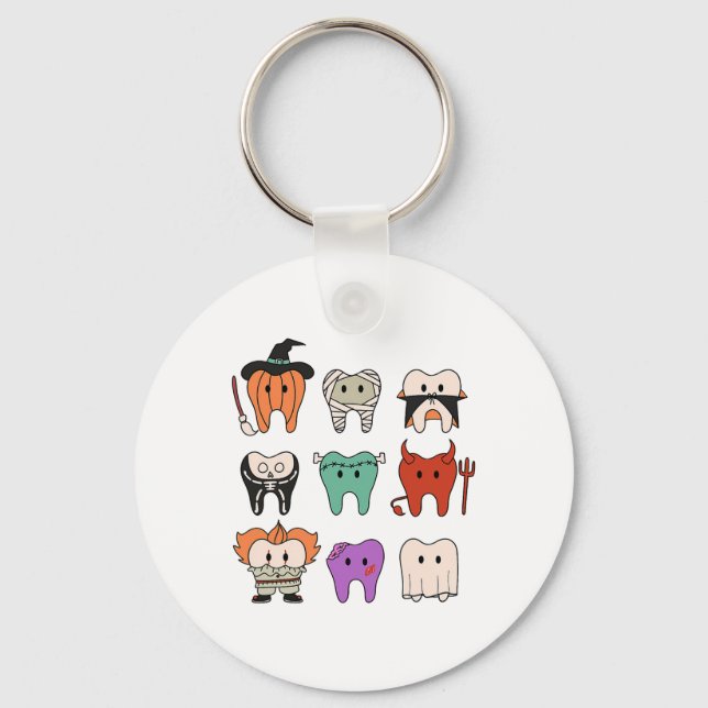Funny Cute Dental Hygiene Monsters Teeth Squad Hal Nyckelring (Framsida)