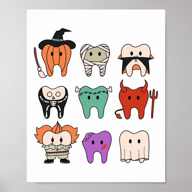 Funny Cute Dental Hygiene Monsters Teeth Squad Hal Poster (Framsidan)