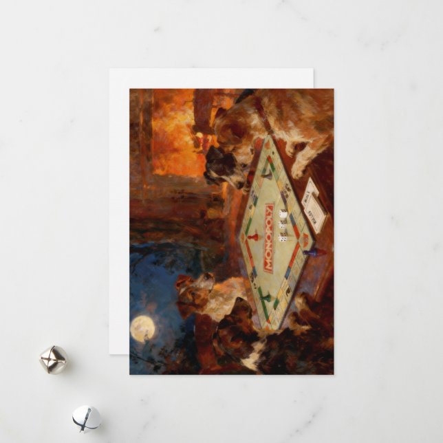 Funny Cute Dogs Playing A Board Game Postcard Julkort (Fram/Back In Situ)