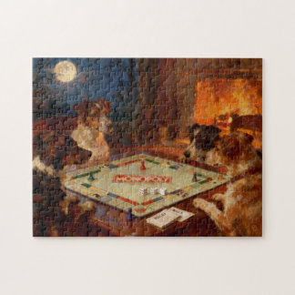 Funny Cute Dogs Playing A Board Game Pussel