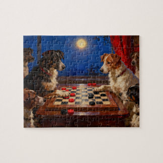 Funny Cute Dogs Playing Checkers Gift  Pussel