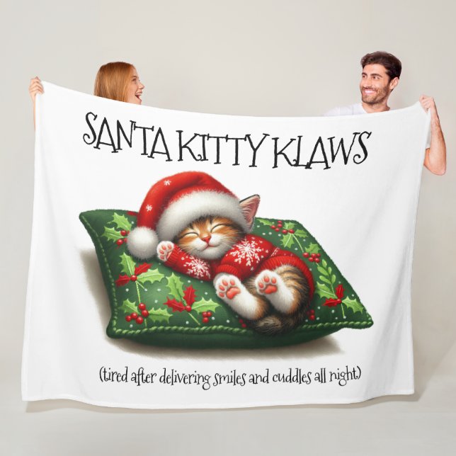 Funny Cute Dreaming Santa Kattunge Klaw Fleecefilt (På plats)