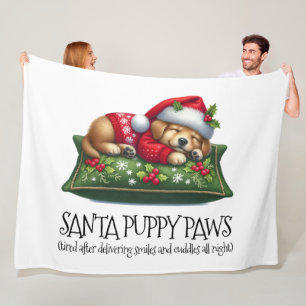 Funny Cute Dreaming Santa Puppy Tassar Fleecefilt