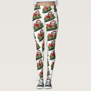 Funny Cute Dreaming Santa Puppy Tassar Leggings