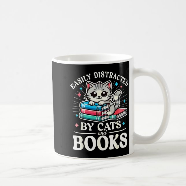 Funny Cute Easily Distracted By Cats And Books  Kaffemugg (Höger)
