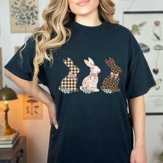 Funny Cute Easter Bunnies Holiday Bow Girls Women  T Shirt