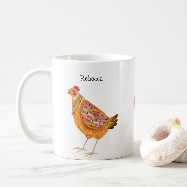 Funny Cute Fashionable Chicken Hen Art Custom Kaffemugg (Med munk)