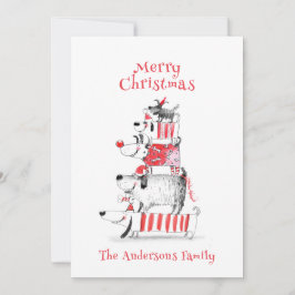 Funny Cute Festive Hundar Red Play God jul Julkort