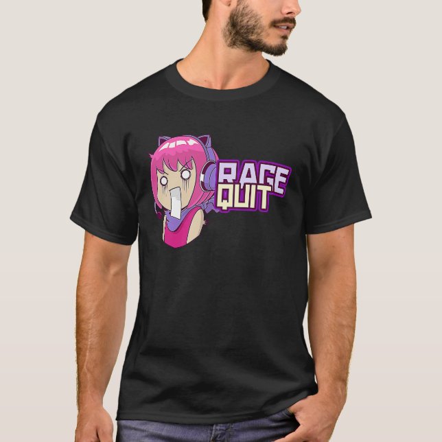Funny Cute Gamer Girl Rage Quit Kemonomimi Fox Ear T Shirt (Framsida)