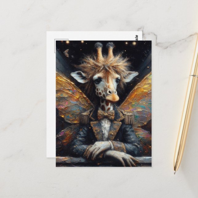 Funny Cute Giraffe Fairy Vykort (Fram/Back In Situ)