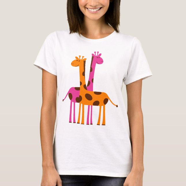 Funny Cute Giraffes, gåvor från rosa orange Tee Shirt (Framsida)