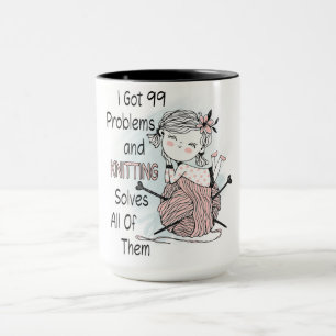 Funny Cute Girl Knitting Yarn Mugg