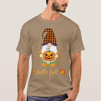 Funny Cute Gnome Holding Pumpkin Höst hej Fall T Shirt