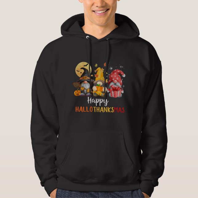Funny Cute Gnomes Lycklig Hallothanksmas Autumn Hoodie (Framsida)
