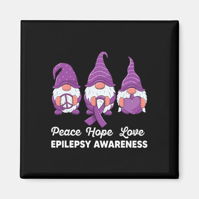 Funny Cute Gnomes Peace Hope Kärlek Epilepsy Aware Magnet (Framsidan)