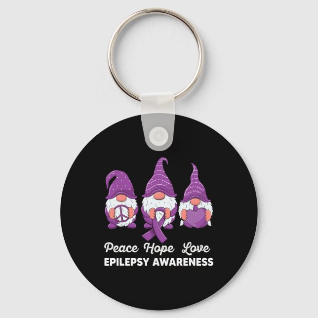 Funny Cute Gnomes Peace Hope Kärlek Epilepsy Aware Nyckelring (Framsida)