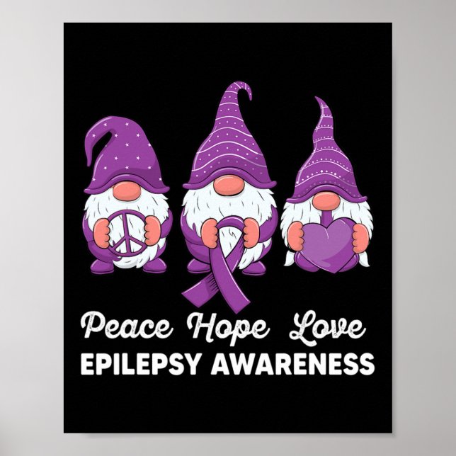 Funny Cute Gnomes Peace Hope Kärlek Epilepsy Aware Poster (Framsidan)