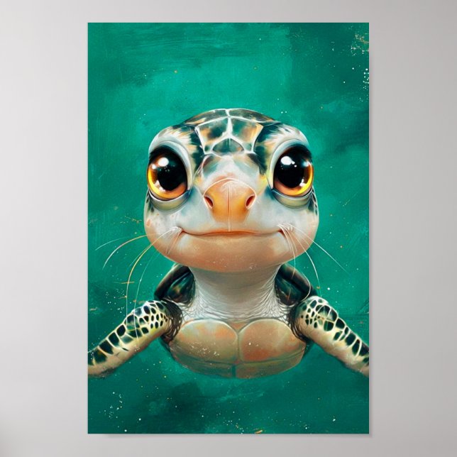 Funny Cute Grönt Sea Turtle Poster (Framsidan)