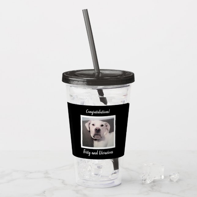 Funny Cute Grumpy White Hund 40:e födelsedagen sva Take Away Mugg (Framsida Ice)