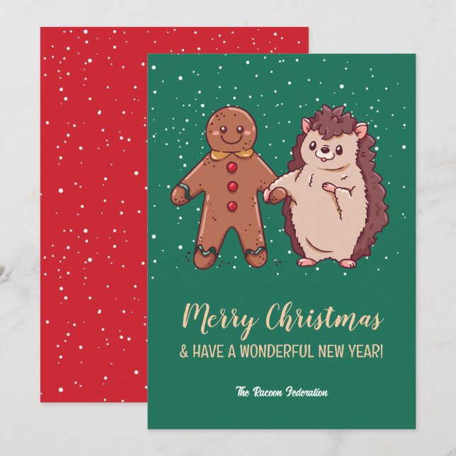 Funny Cute Hedgehog God jul Gott nytt år Julkort (Fram/baksida)
