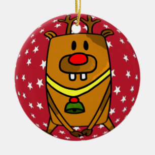 Funny Cute Hjort Red Nose Stars jul Julgransprydnad Keramik