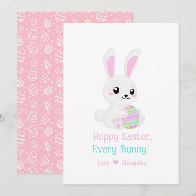 Funny Cute Hoppy Påsk Varje Bunny Rosa Julkort (Fram/baksida)