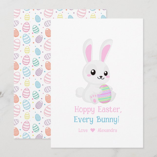 Funny Cute Hoppy Påsk Varje Bunny White Julkort (Fram/baksida)