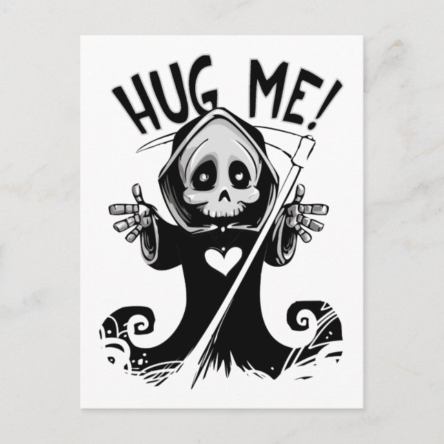 Funny Cute Hug Me Grim Reaper Vykort (Framsida)