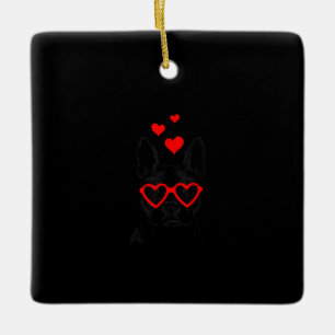 Funny Cute Hund American Boston Terrier Valentine Julgransprydnad Keramik