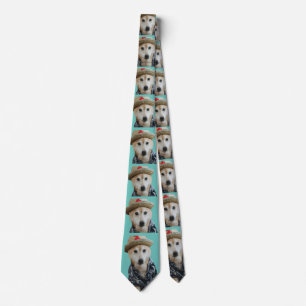 FUNNY CUTE HUND DRESSET PAINTING TEAL NECK TIE SLIPS