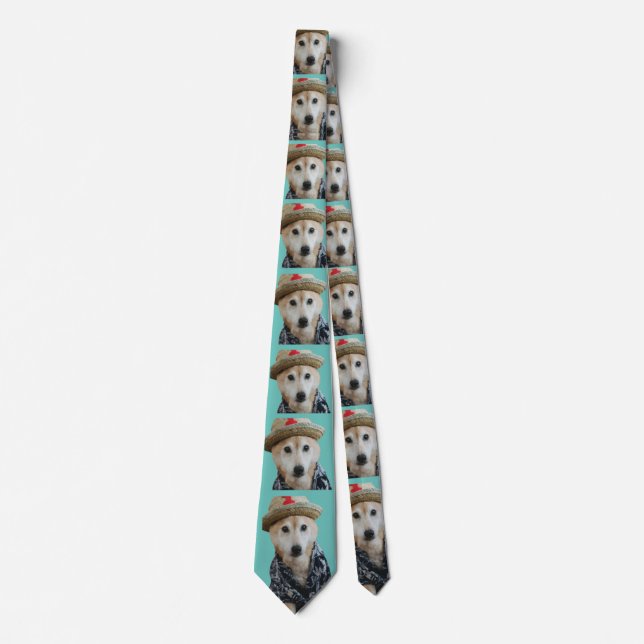FUNNY CUTE HUND DRESSET PAINTING TEAL NECK TIE SLIPS (Framsida)