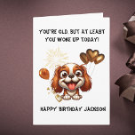 Funny Cute Hund Simple Birthday Hälsning Kort<br><div class="desc">"Fira i purfekt stil med det här vackra Hund Simple Birthday Greeting Card .A cheerful valp omgiven av ballonger och konetti, som håller designen roligt och ljusare, en vacker hund med ett lekfullt uttryck, parad med ett glansigt, lättretat budskap för att få vem som helst att le. Med sin minimalistiska...</div>
