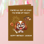 Funny Cute Hund Simple Birthday Hälsning Kort<br><div class="desc">"Fira i purfekt stil med det här vackra Hund Simple Birthday Greeting Card .A cheerful valp omgiven av ballonger och konetti, som håller designen roligt och ljusare, en vacker hund med ett lekfullt uttryck, parad med ett glansigt, lättretat budskap för att få vem som helst att le. Med sin minimalistiska...</div>