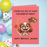 Funny Cute Hund Simple Birthday Hälsning Kort<br><div class="desc">"Fira i purfekt stil med det här vackra Hund Simple Birthday Greeting Card .A cheerful valp omgiven av ballonger och konetti, som håller designen roligt och ljusare, en vacker hund med ett lekfullt uttryck, parad med ett glansigt, lättretat budskap för att få vem som helst att le. Med sin minimalistiska...</div>