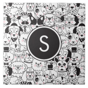 Funny Cute Hundrasers Black and White-Personlig Kakelplatta