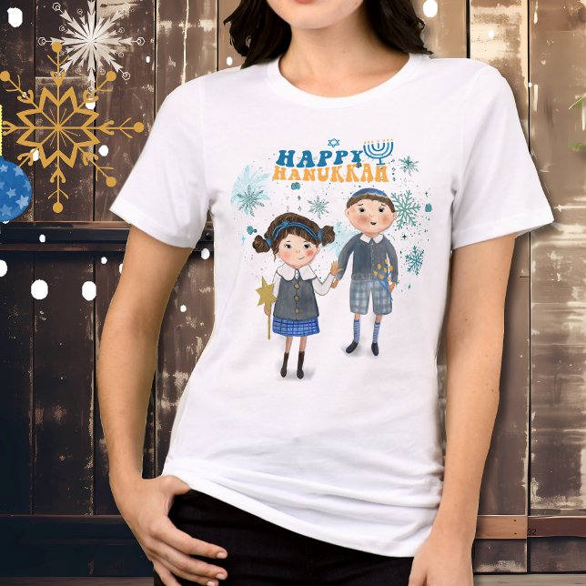 Funny Cute Jewish lite Lycklig Hanukkah T Shirt (Funny Cute Jewish Couple Happy Hanukkah Tri-Blend Shirt)