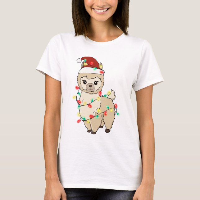 Funny Cute jul Llama T Shirt (Framsida)