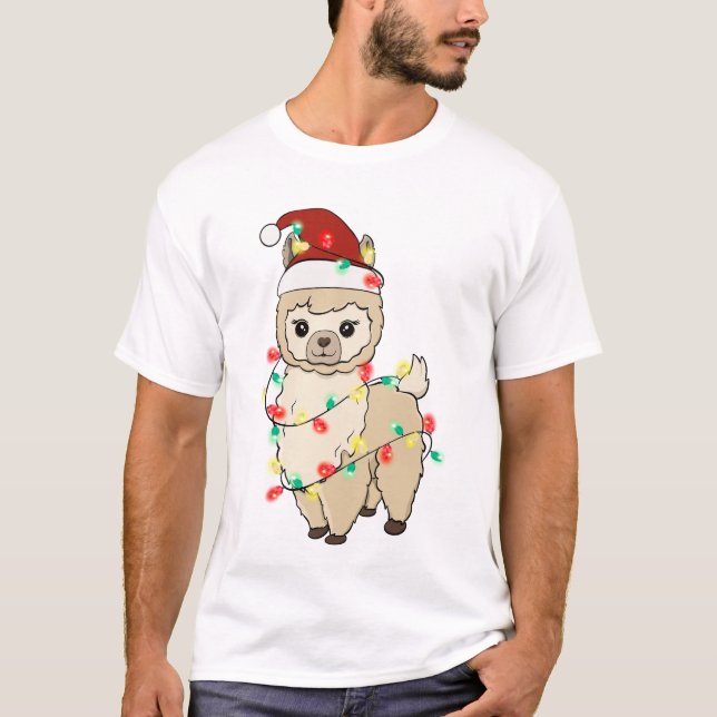 Funny Cute jul Llama T Shirt (Framsida)