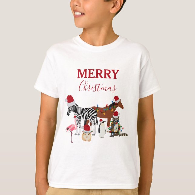 Funny Cute-juldjur Santa Hats Ljus T Shirt (Framsida)