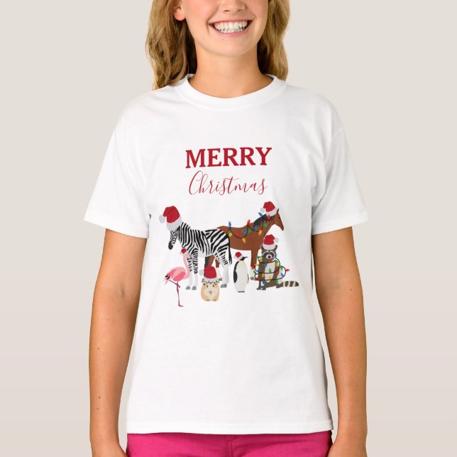 Funny Cute-juldjur Santa Hats Ljus T Shirt (Framsida)