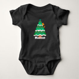Funny Cute Julgran Cat Personlig Baby T Shirt