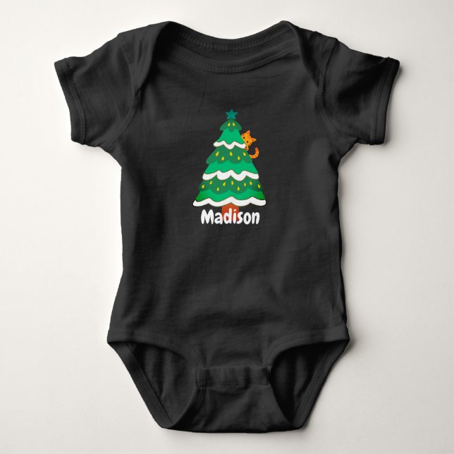 Funny Cute Julgran Cat Personlig Baby T Shirt (Framsida)