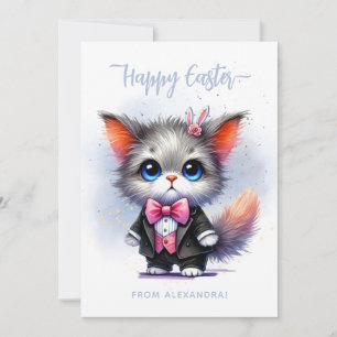 Funny Cute Kattunge i Tuxedo Glad påsk Julkort