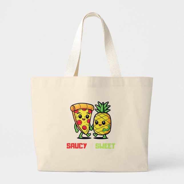 Funny Cute Kawaii Pizza Pineapple Friends Saucy Jumbo Tygkasse (Framsidan)