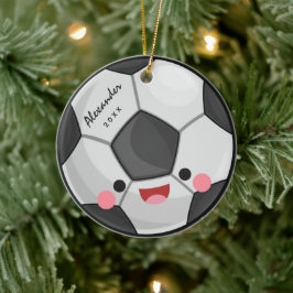 Funny Cute Kawaii Soccer Ball Kids Personlig Julgransprydnad Keramik