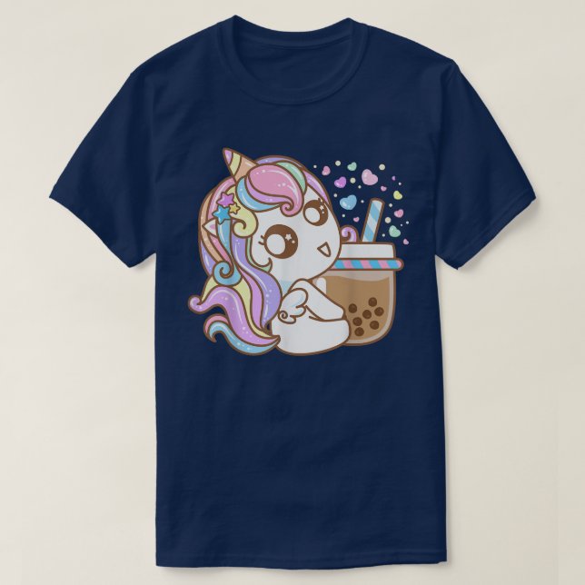Funny Cute Kawaii Unicorn Boba Tea Bubble Tea Anim T Shirt (Design framsida)