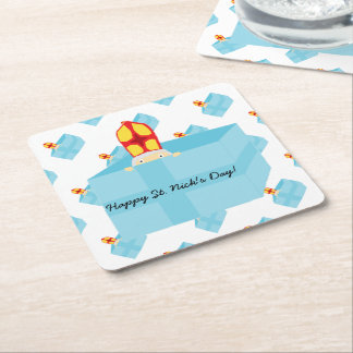 Funny Cute Kids Art St Nicholas Sinterklaas Underlägg Papper Kvadrat