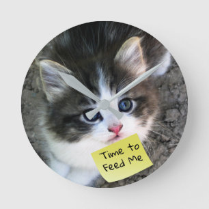 FUNNY! Cute Kitten med Anpassade Text Rund Klocka